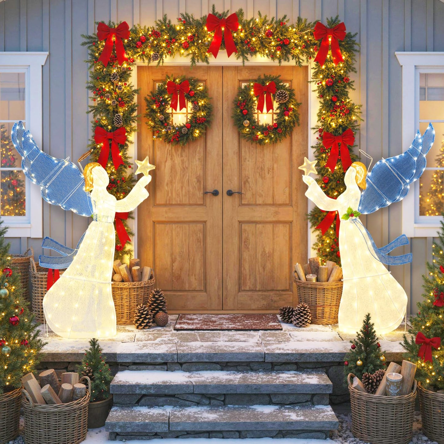 Tangkula 5 FT Christmas Lighted Angel Decoration for Home Lawn Yard Garden