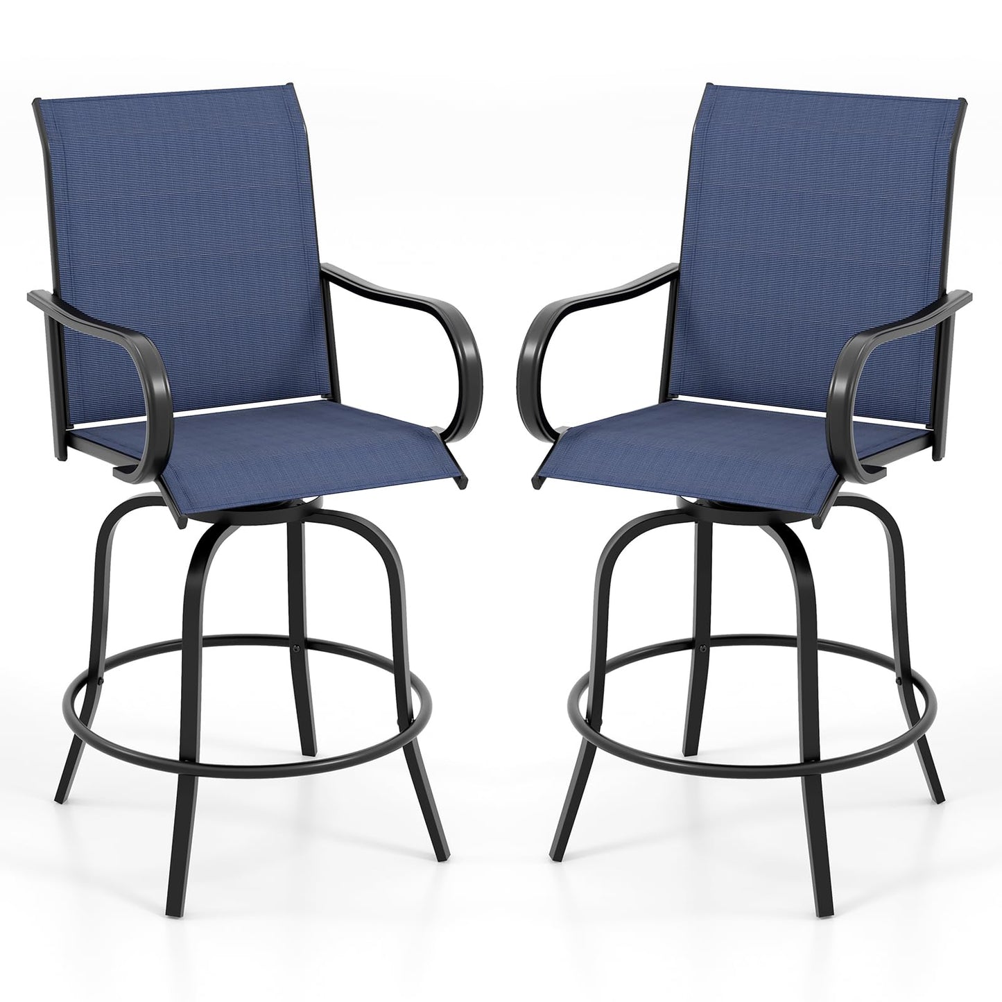Tangkula Outdoor Swivel Bar Stools, Bar Height Tall Patio Chairs with Armrests & High Back