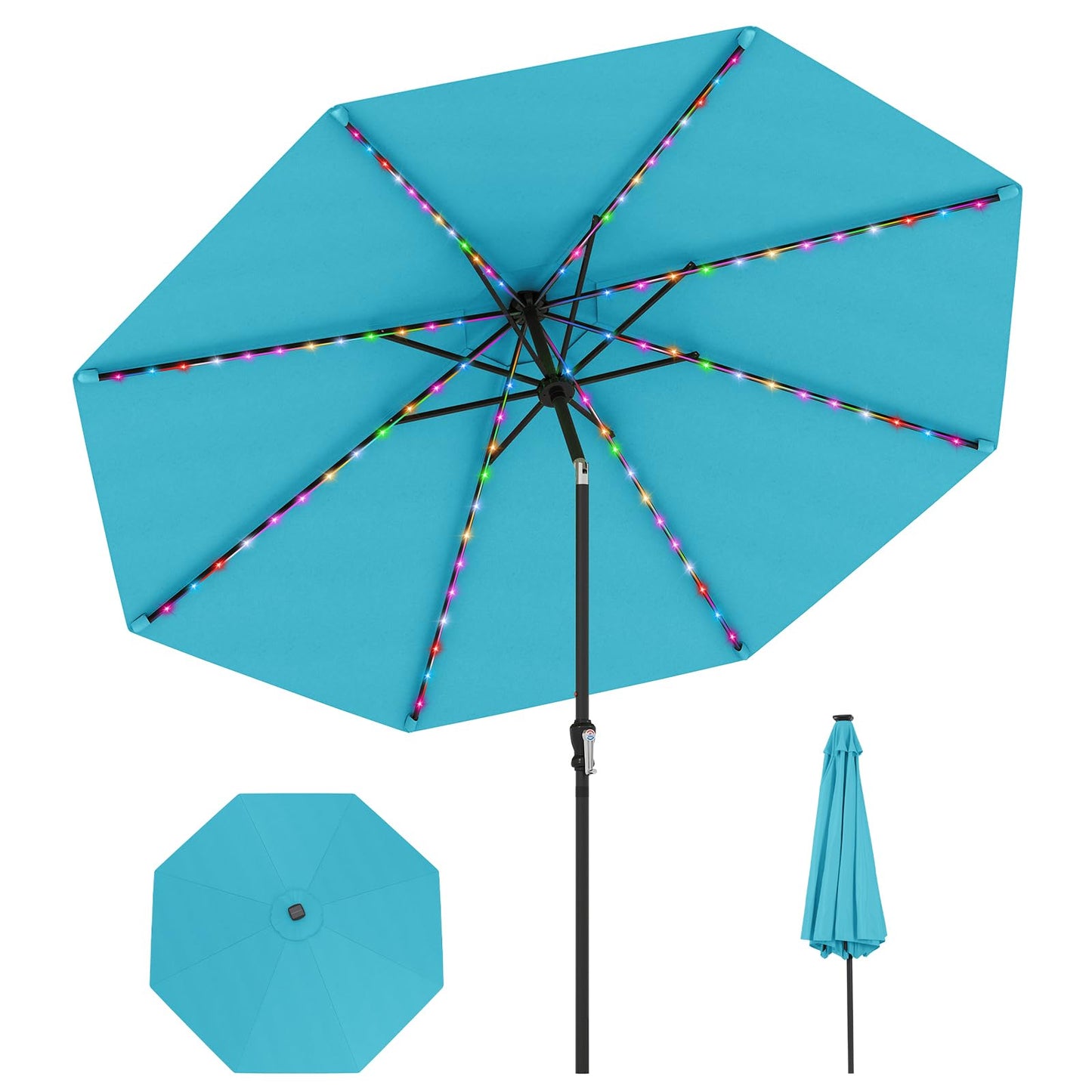 Tangkula 10 FT Solar Patio Umbrella with 96 Multi Colored Flowing LED Lights