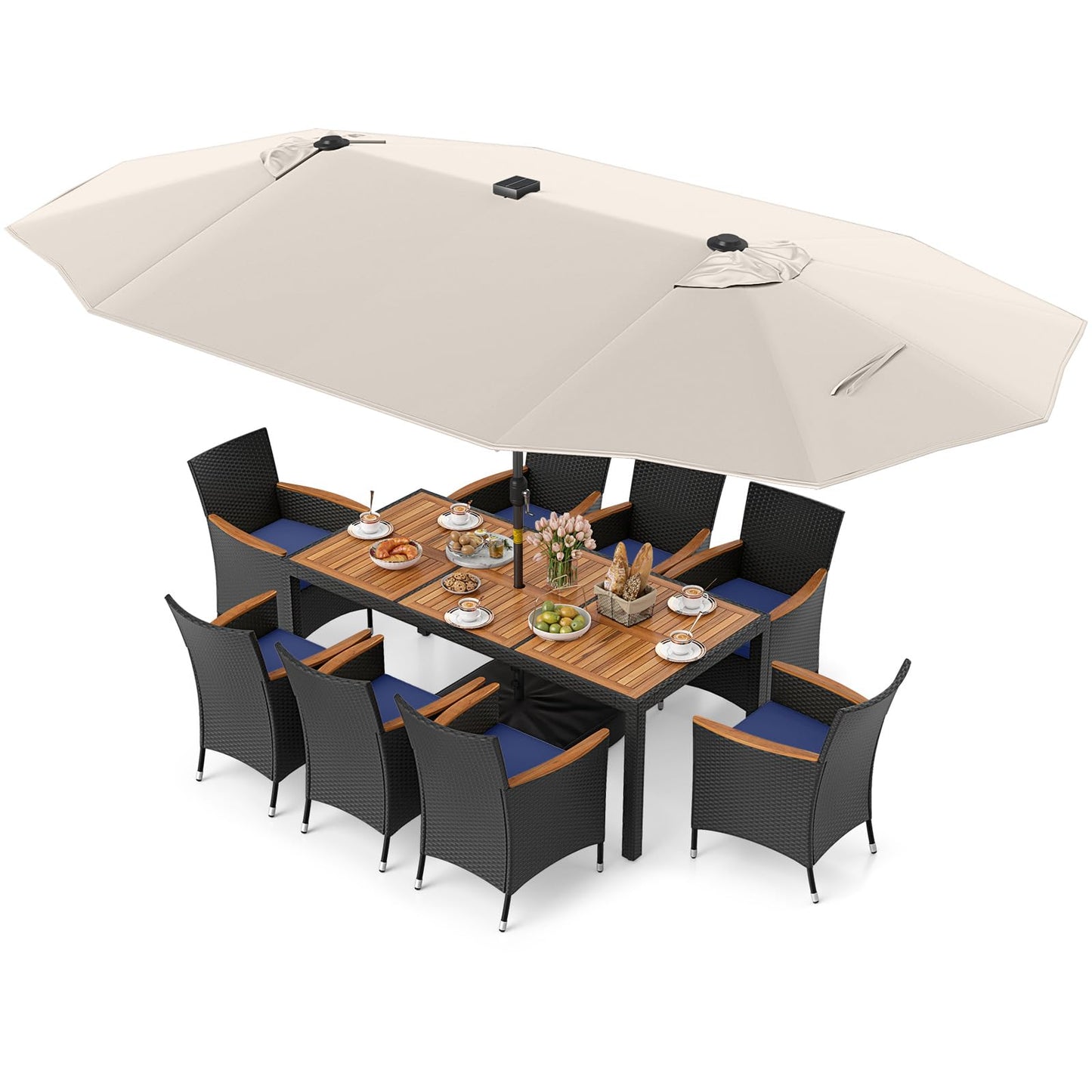 Tangkula 11 Pieces Patio Dining Set with Double-Sided Led Patio Umbrella