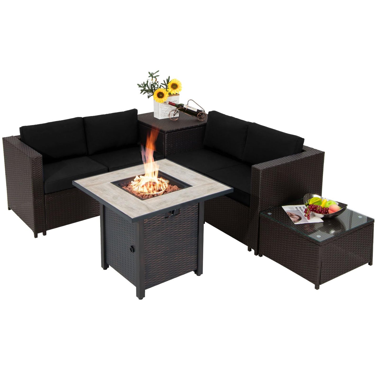 Ensemble de meubles de patio Tangkula 5 pièces avec table de foyer au gaz de 30 pouces