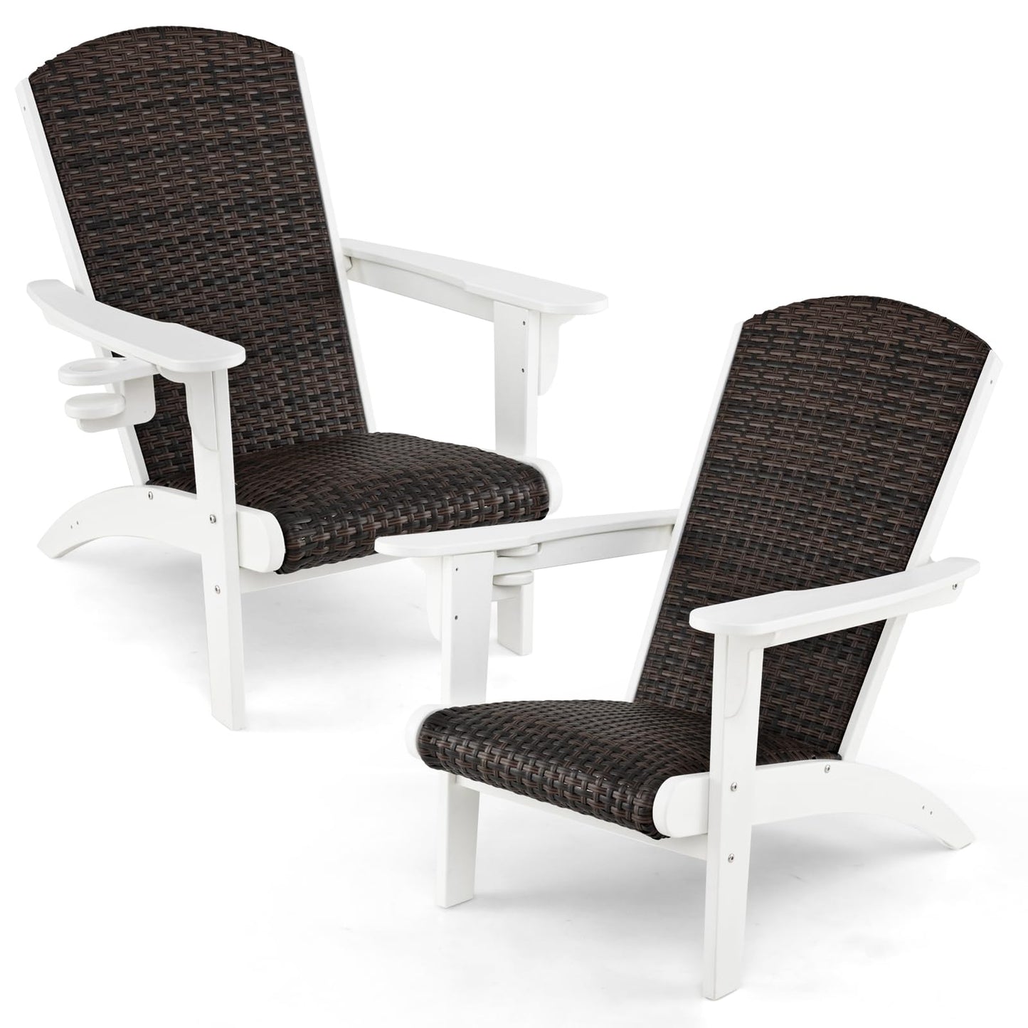 Tangkula Patio Wicker Adirondack Chair, HDPE Lounge Chair w/Rattan Padded Seat & Back