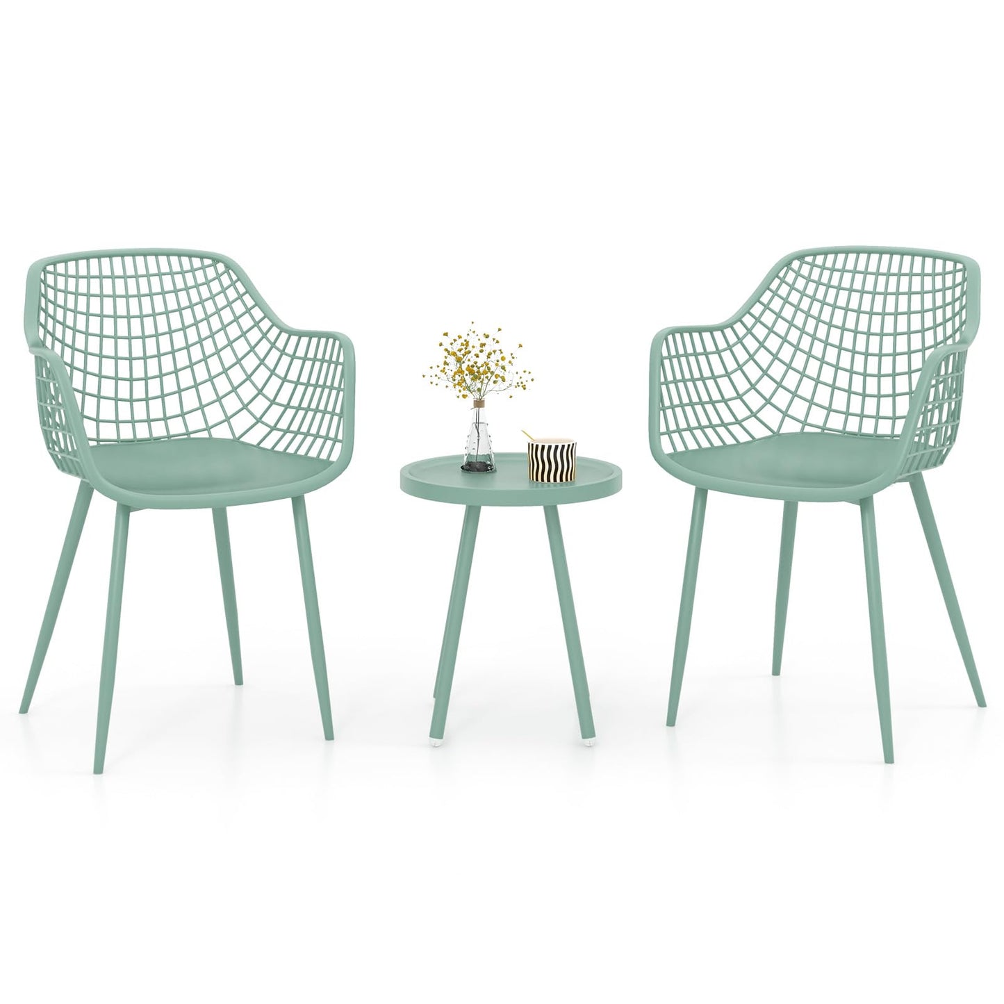 Tangkula Ensemble de Bistro 3 Pièces pour Patio, Table et Chaises Robustes pour 2 Personnes Résistant aux Intempéries avec Sièges Élargis