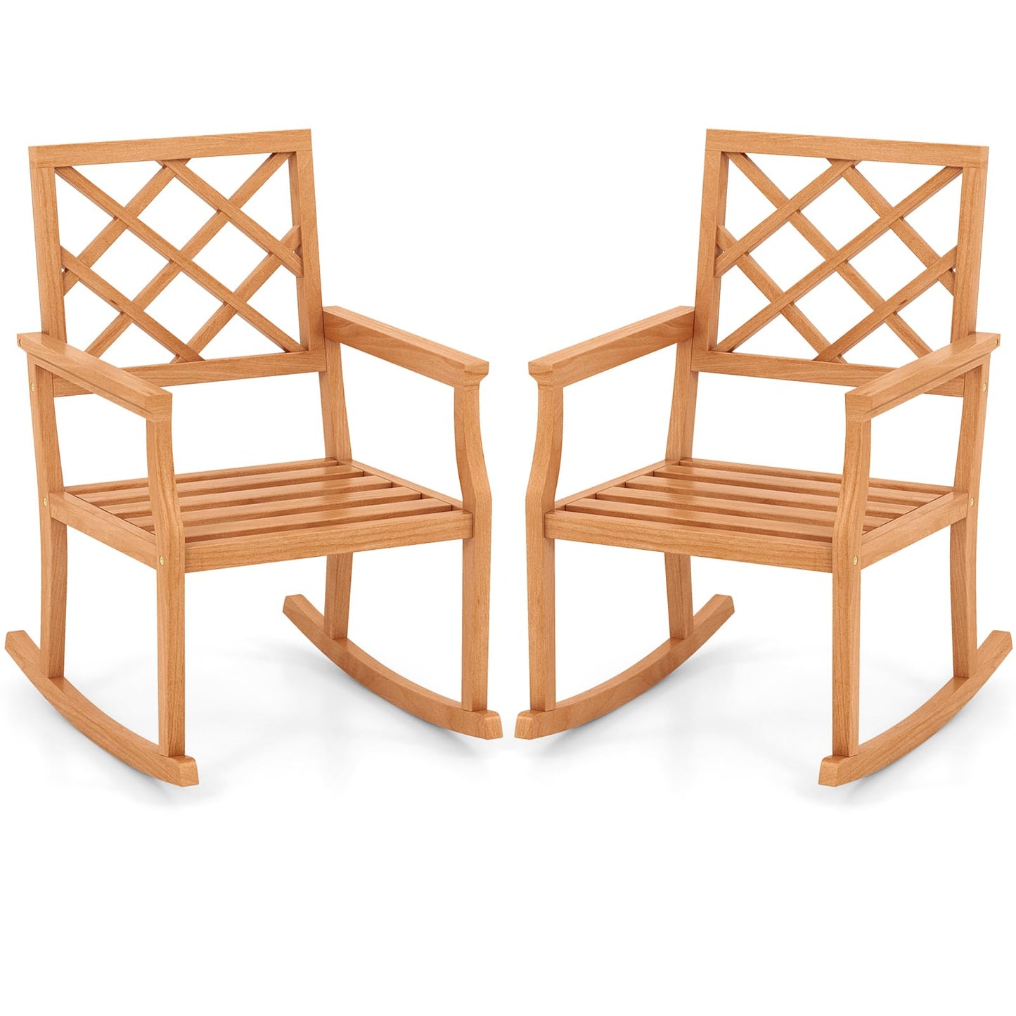 Tangkula Teak Wood Rocking Chair, Oversized Porch Rocker with Backrest and Slatted Seat(1/2, 30 x 23 x 35 Inch)