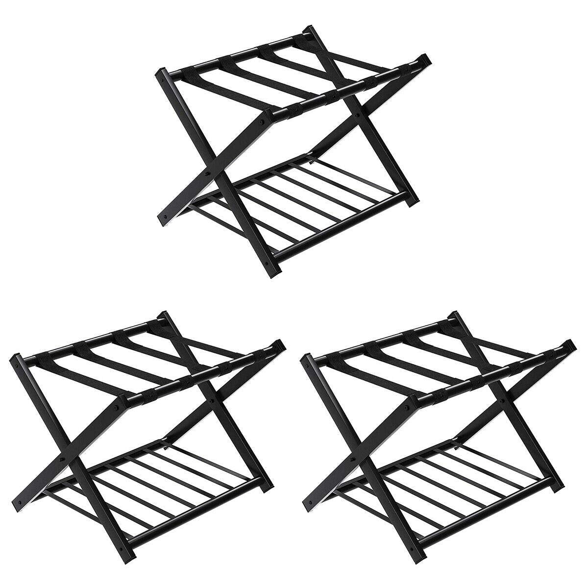 Tangkula Luggage Rack , Folding Metal Suitcase Luggage Stand, Double Tiers Luggage Holder with Shoe Shelf