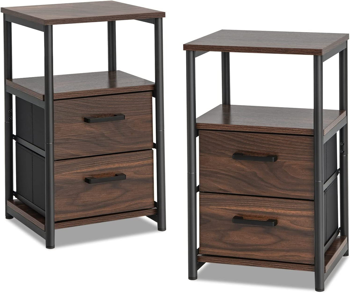 Tangkula Nightstand, Sofa Side End Table with Open Shelf & 2 Drawers