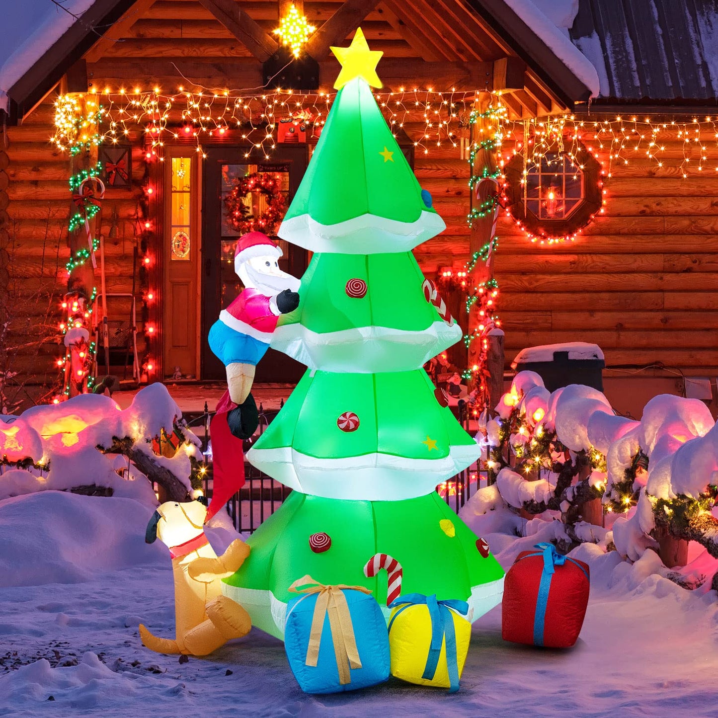 Tangkula Inflatable Christmas Tree, LED Lights, Built-in Sandbags & Stakes, Indoor Outdoor Holiday Decor