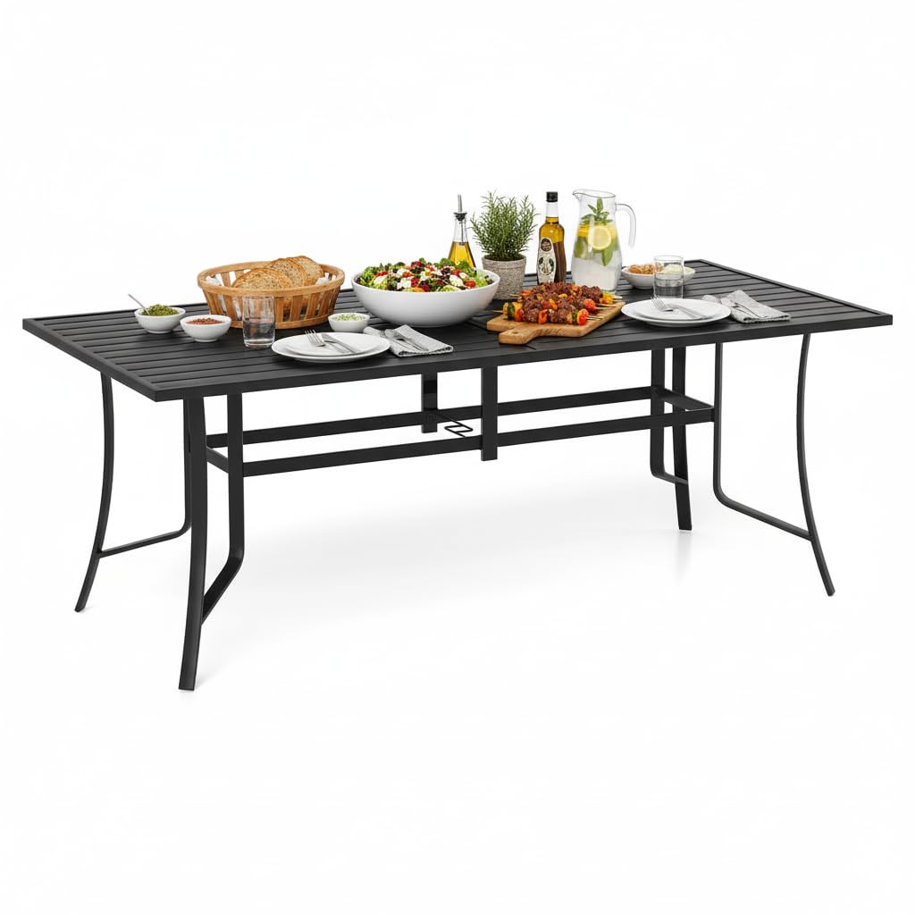 Tangkula Metal Patio Dining Table with Umbrella Hole for Balcony and Backyard