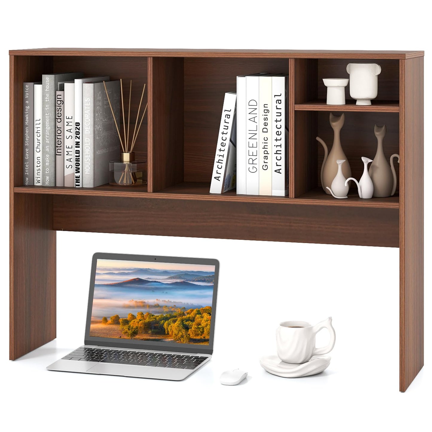 Tangkula Étagère de bureau, meuble de rangement de comptoir avec 4 étagères pour bureau d'ordinateur