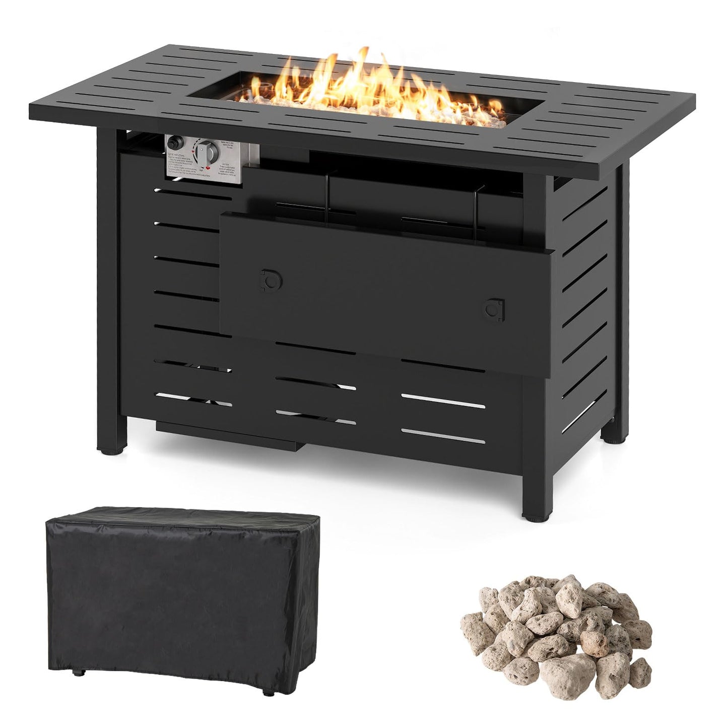 Tangkula Foyer extérieur au propane de 40 pouces, table de feu rectangulaire à gaz avec roches de lave