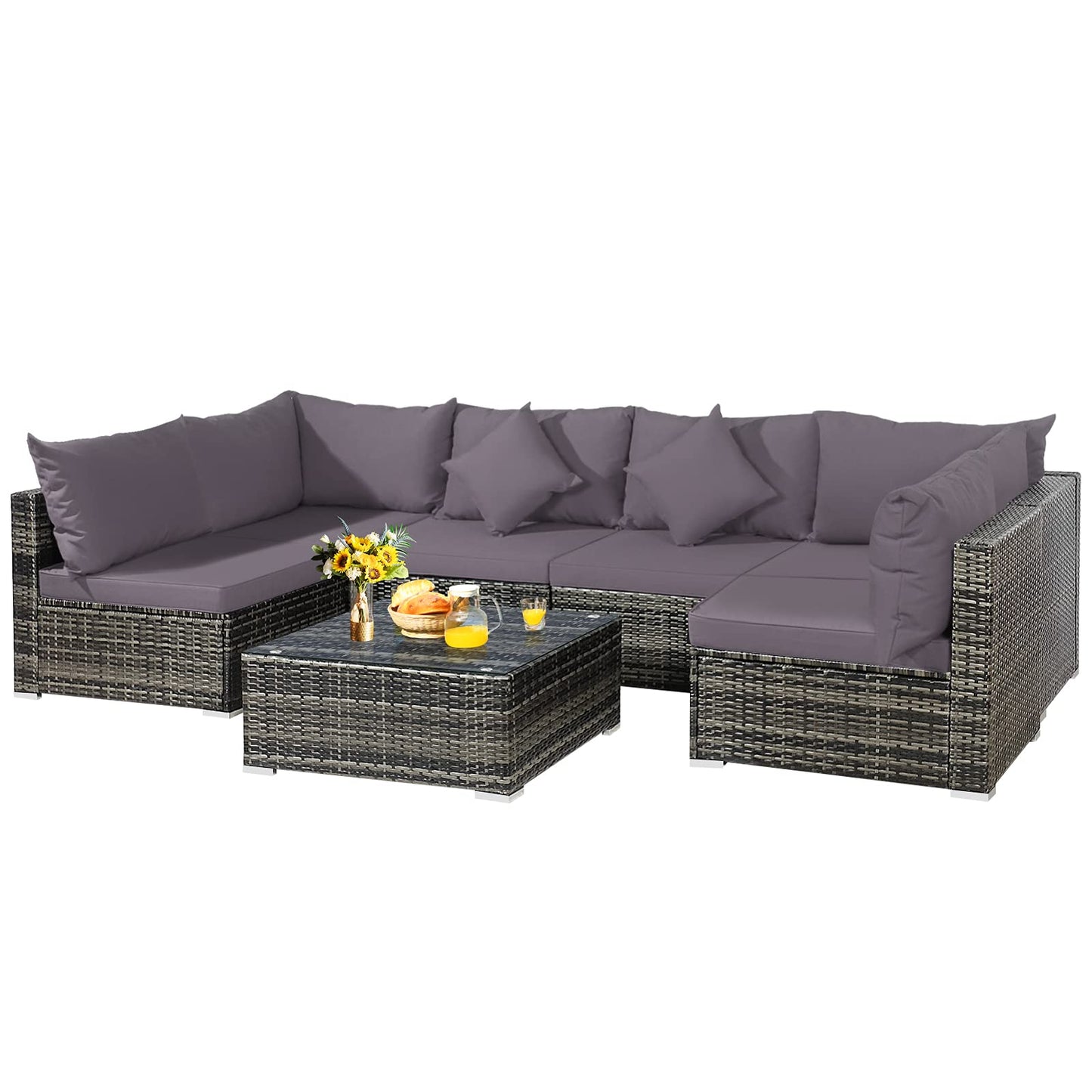 7-Piece Patio Furniture Set, Outdoor Sectional PE Rattan Sofa Set