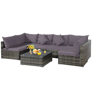Ensemble de meubles de patio 7 pièces, ensemble de canapés modulaires d'extérieur en rotin PE