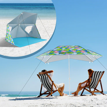 Tangkula Beach Tent for 2-4 People, 2-in-1 Beach Tent Sun Shelter with Extendable Floor