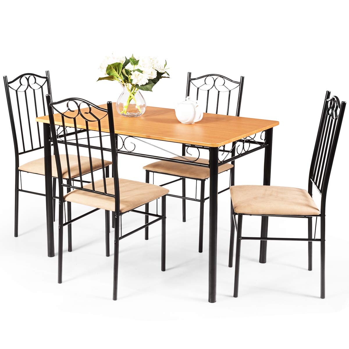 Tangkula 5 Piece Dining Table Set Vintage Wood Top Padded Seat Dining Table and Chairs Set