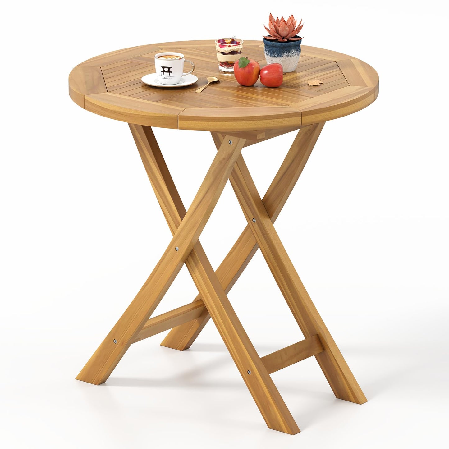 Tangkula 27.5 Inch Patio Bistro Table with Slatted Tabletop