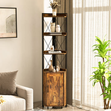 Tangkula Meuble d'Angle Haut, Étagère de Rangement Industrielle à 6 Niveaux de 180 cm avec Armoire à Porte