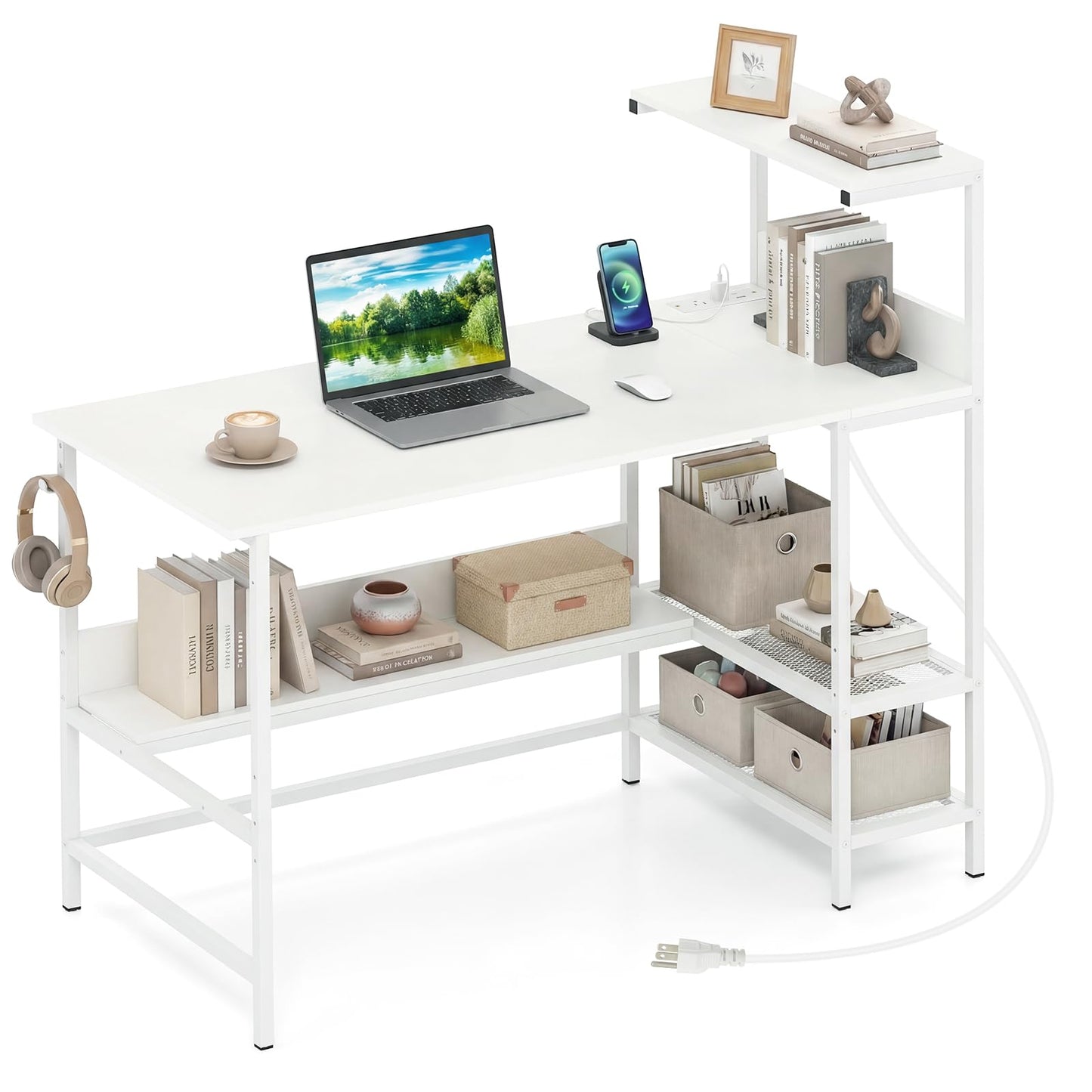 Tangkula 48" Reversible Computer Desk with Bookshelves