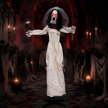 Tangkula 5.7 FT Halloween Standing Animatronics Ghost Bride with Flower