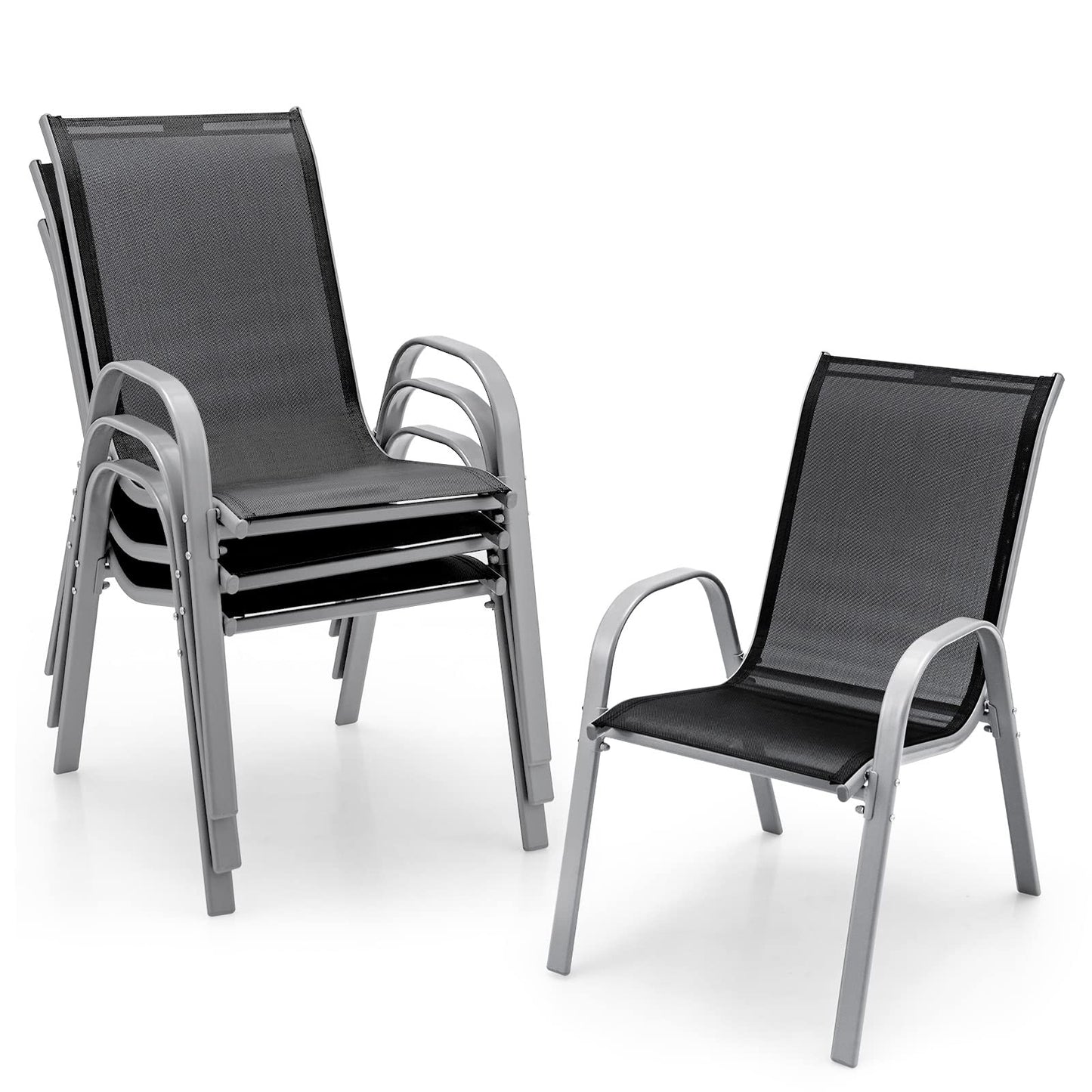 Tangkula 4 Pieces Patio Dining Chairs, Outdoor Stackable All Weather Heavy Duty Dining Chairs Set with Armrests