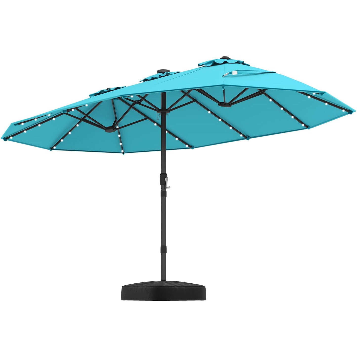 15FT Double-Sided Patio Umbrella with Solar Lights, Extra-Large Umbrella W/ 48 LED Lights & Auto-Charging Solar Panel