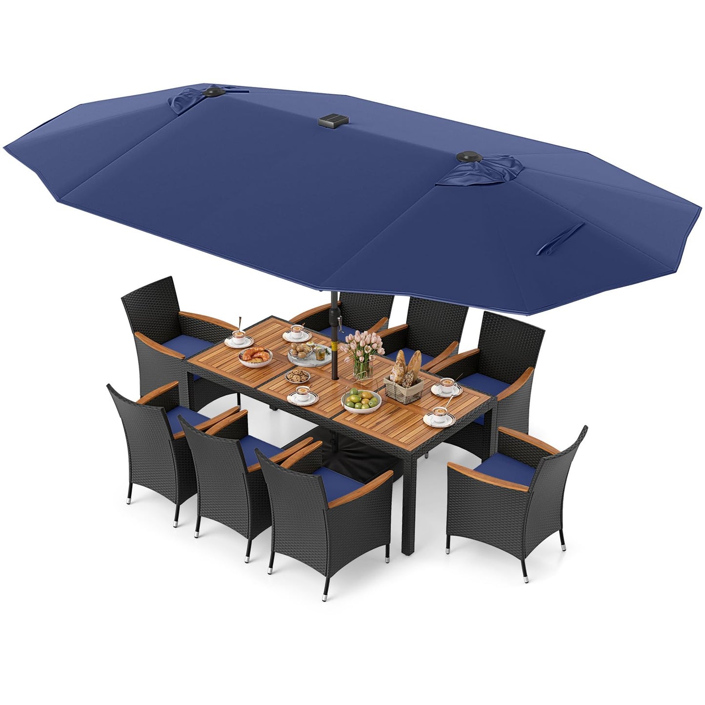 Tangkula 11 Pieces Patio Dining Set with Double-Sided Led Patio Umbrella