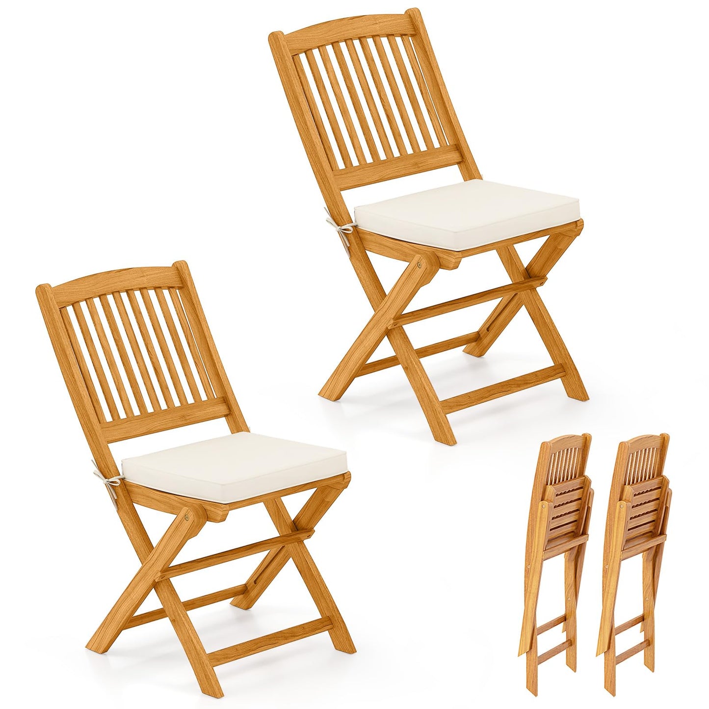 Tangkula Folding Outdoor Dining Chairs Acacia Wood Patio Chairs