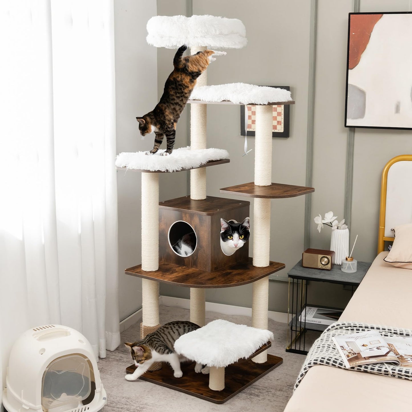 Tangkula 69 Inch Tall Cat Tree with Sisal Rope Scratching Posts