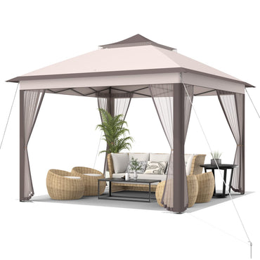 Tangkula 11x11 Ft Pop up Gazebo, 2-Tier Patio Gazebo with Netting, Carry Bag