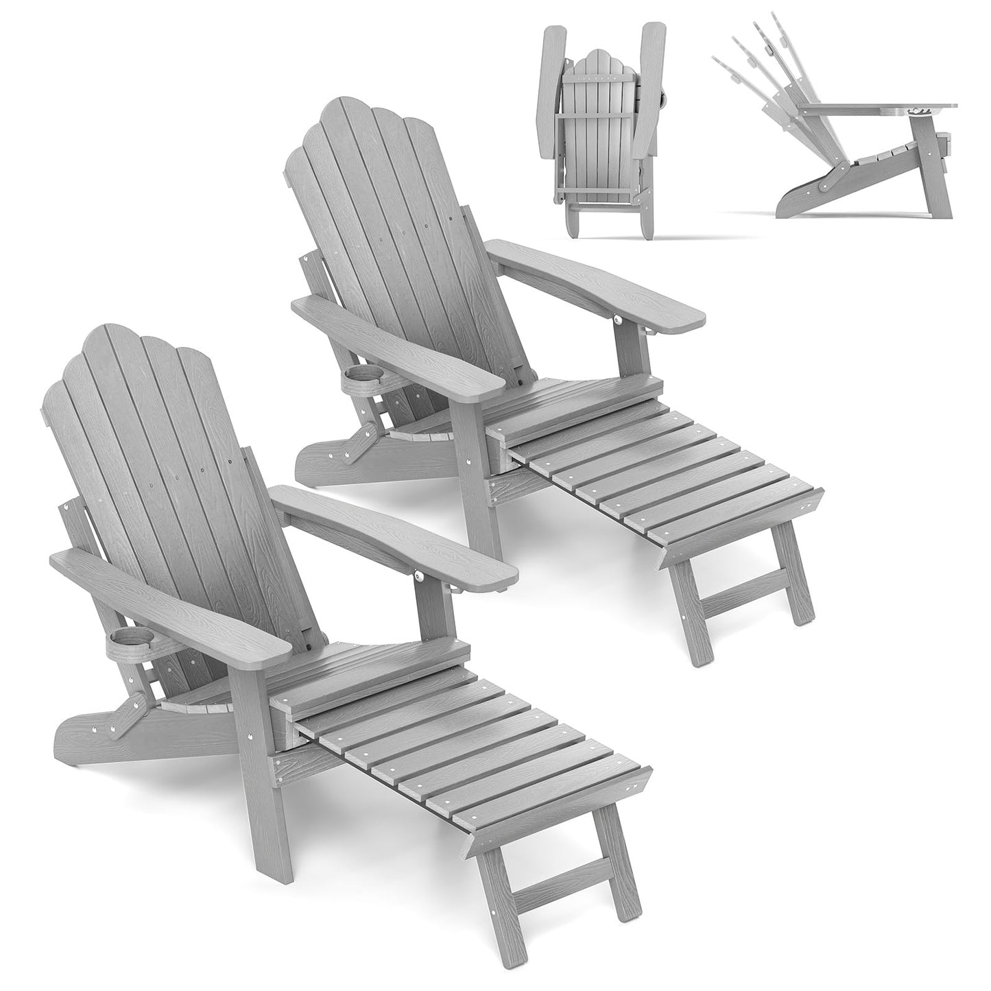 Tangkula Folding Adirondack Chair, All-Weather HIPS Lounge Chair w/Retractable Footrest & Adjustable Backrest
