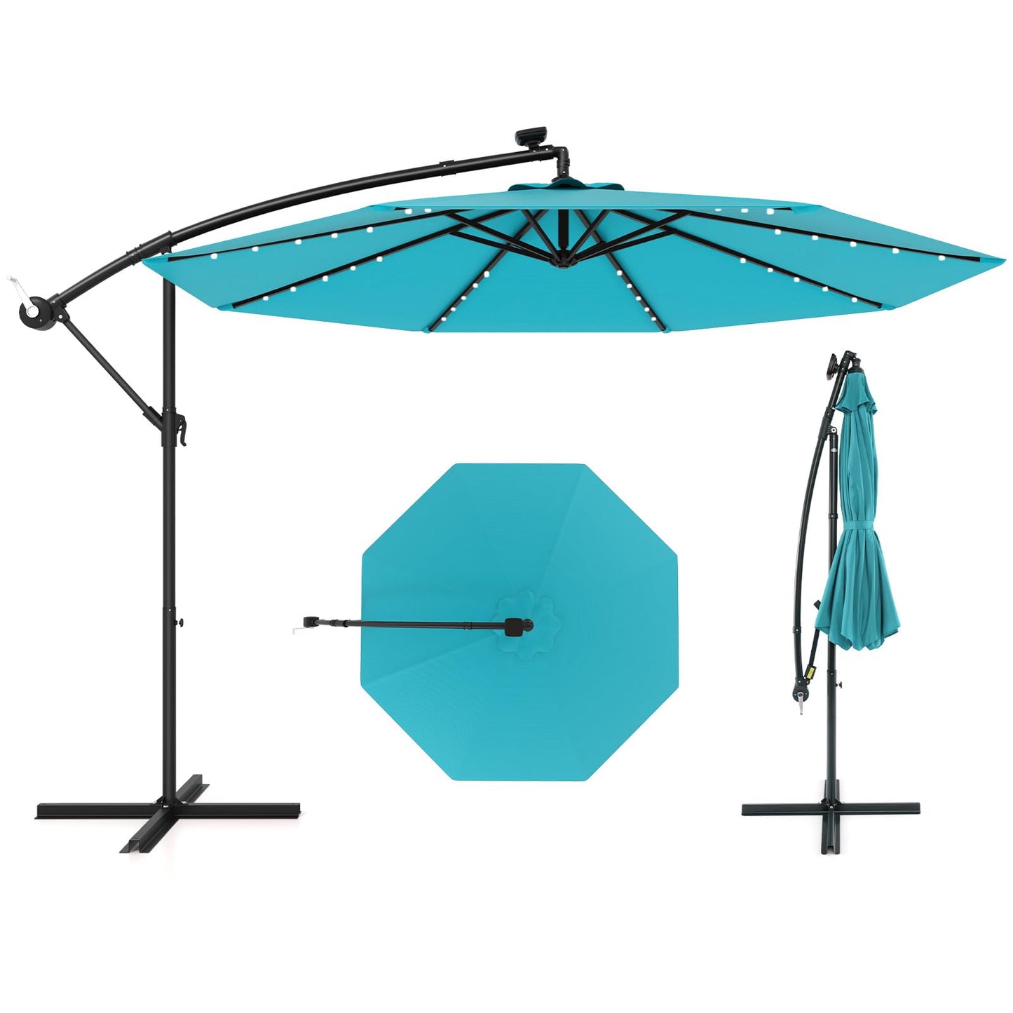 10FT Outdoor Patio Umbrella Solar LED Lighted Sun Shade Market Umbrella