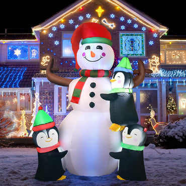 Tangkula 6 FT Christmas Inflatable Snowman with 3 Penguins