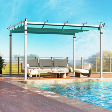 Tangkula 10x12Ft Aluminum Pergola, Patio Pergola with Retractable Sun Shade Canopy, Extra Large Patio Shelter Pavilion