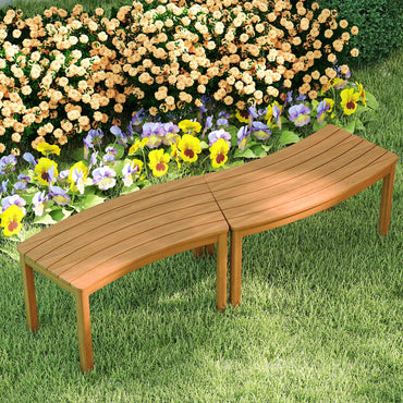 Tangkula Acacia Wood Outdoor Curved Bench Set