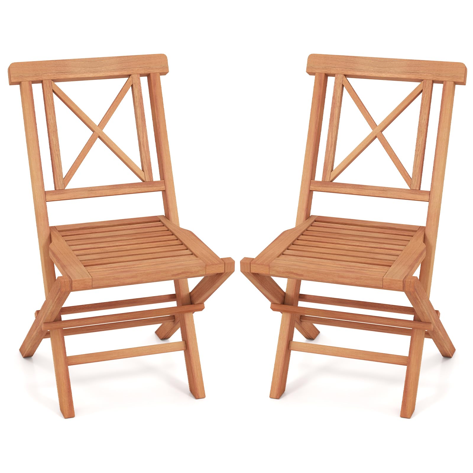Tangkula Teak Wood Folding Patio Chairs Set of 2/4 (X-Shaped Back)