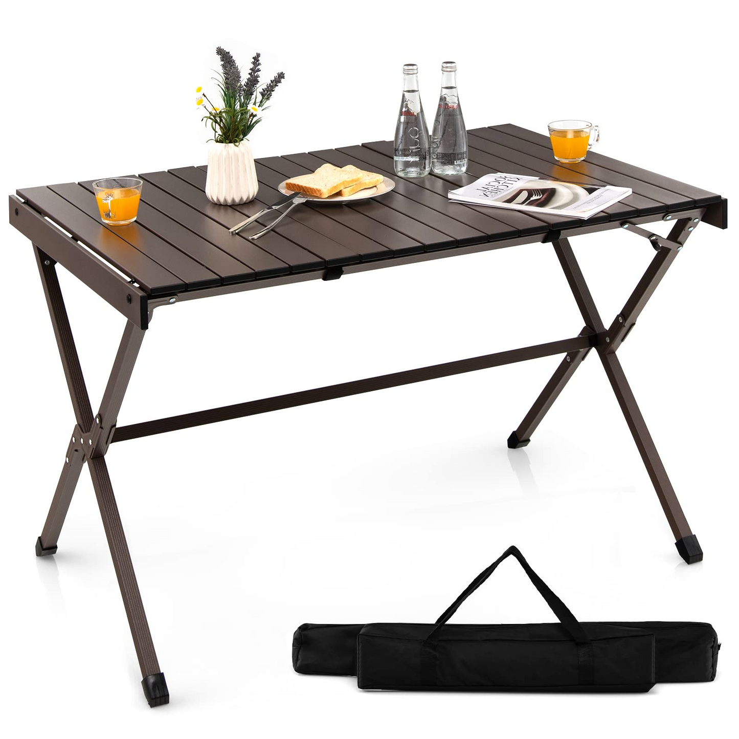 Tangkula 3.6ft Portable Picnic Table, 6 Person Heavy Duty Aluminum Roll Up Camping Table with Carry Bag