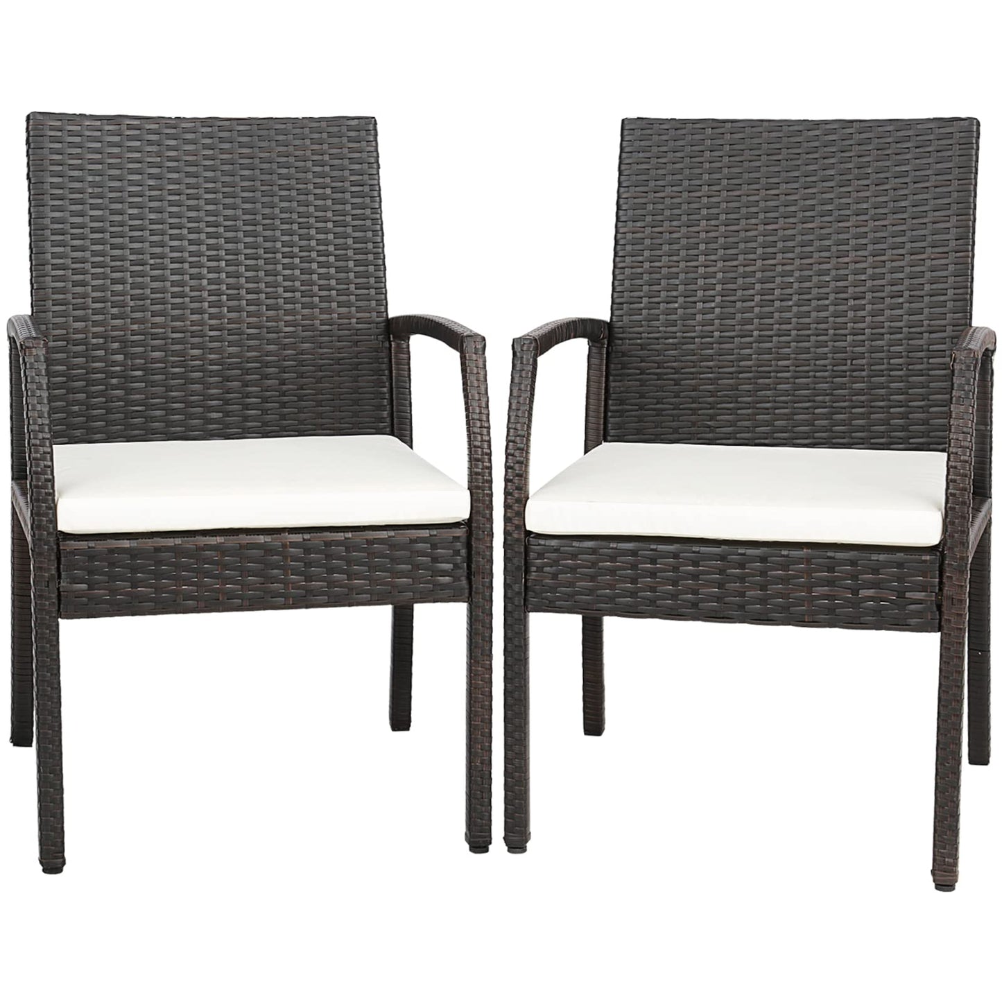 Tangkula Patio Wicker Dining Chair Set of 2, Outdoor PE Rattan Armchairs with Removable Cushion