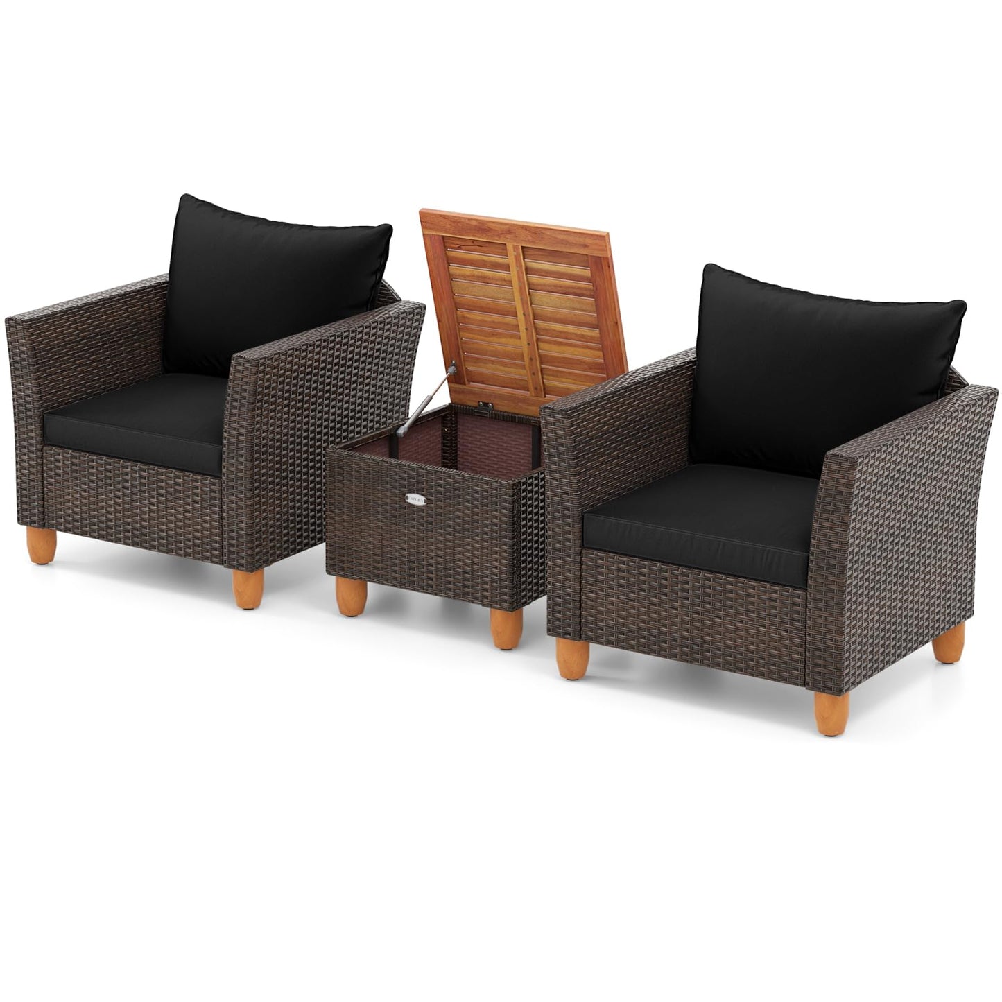 Tangkula Patiojoy Outdoor PE Wicker Bistro Set
