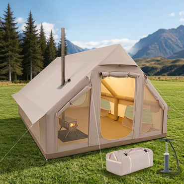 Tente de camping gonflable Tangkula avec sortie de cheminée et pompe à main