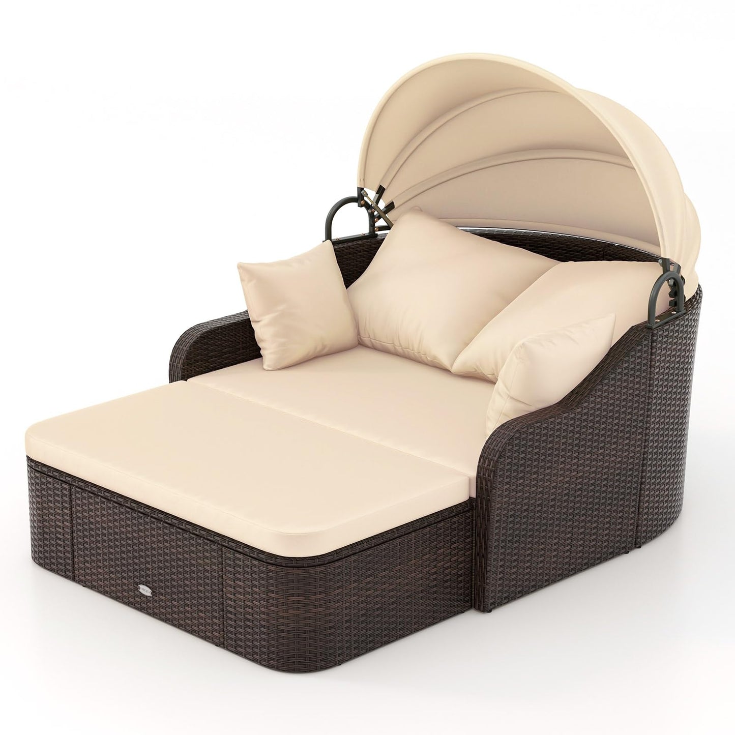 Tangkula Patio PE Rattan Daybed with Retractable Canopy