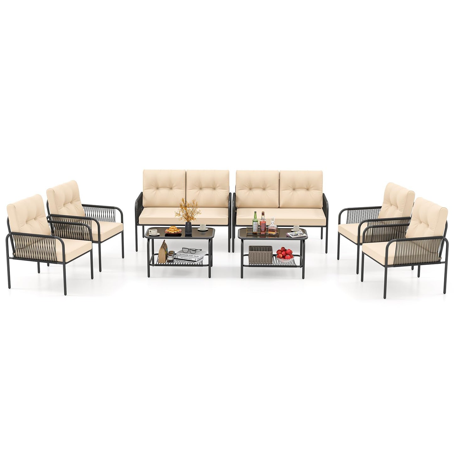 Tangkula Patio Furniture Set PE Rattan Sofa Chairs(4/8)