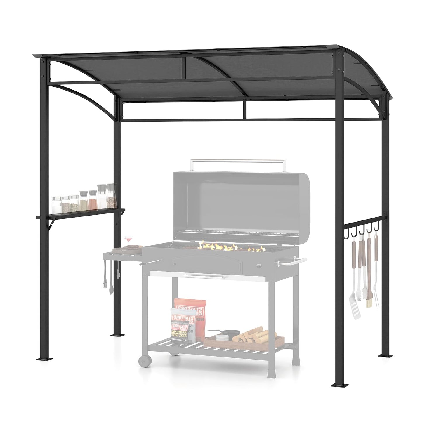 7ft Grill Gazebo, Patio Barbecue Canopy with Serving Shelf and Storage Hooks