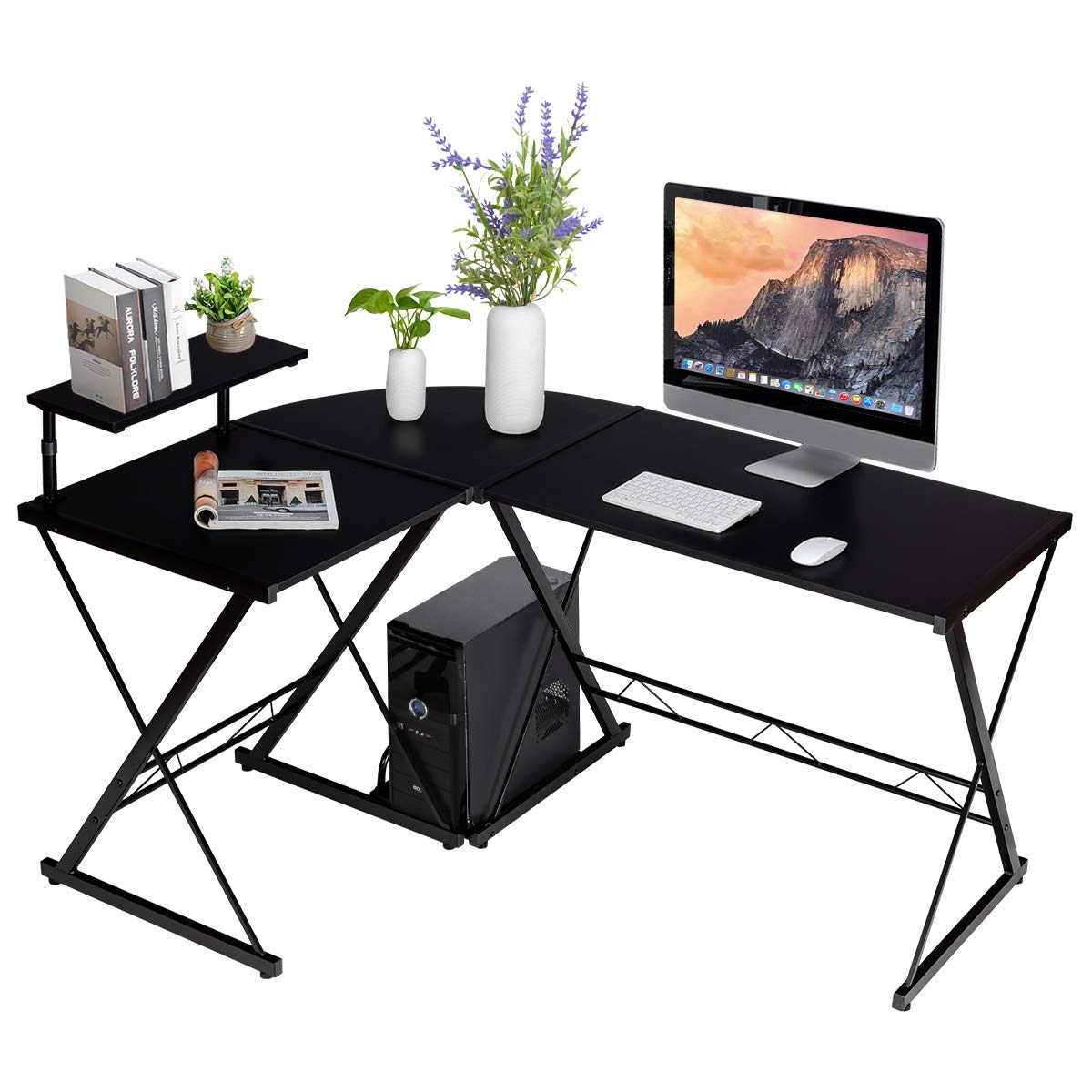 Tangkula L-Shaped Computer Desk, 58 Inches Corner Computer Desk with Movable Shelf & CPU Stand