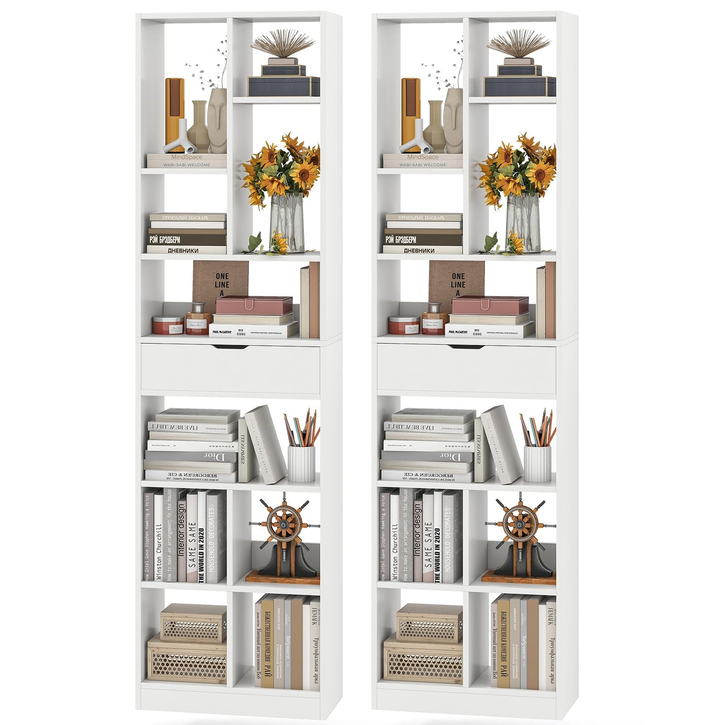 Tangkula 71” Tall Bookcase with Drawer Modern Bookshelf(1/2)