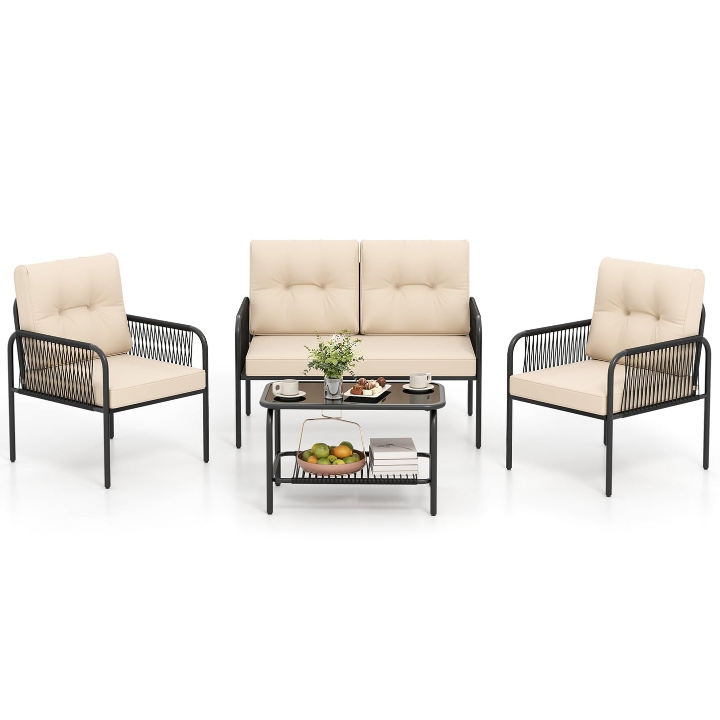 Tangkula Patio Furniture Set PE Rattan Sofa Chairs(4/8)