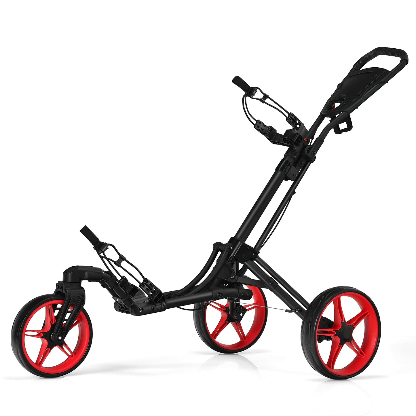 Tangkula Golf Push Cart with 360 Rotating Front Wheel, Aluminum Collapsible 3 Wheels Golf Pull Cart, Golf Trolley w/Elastic Strap