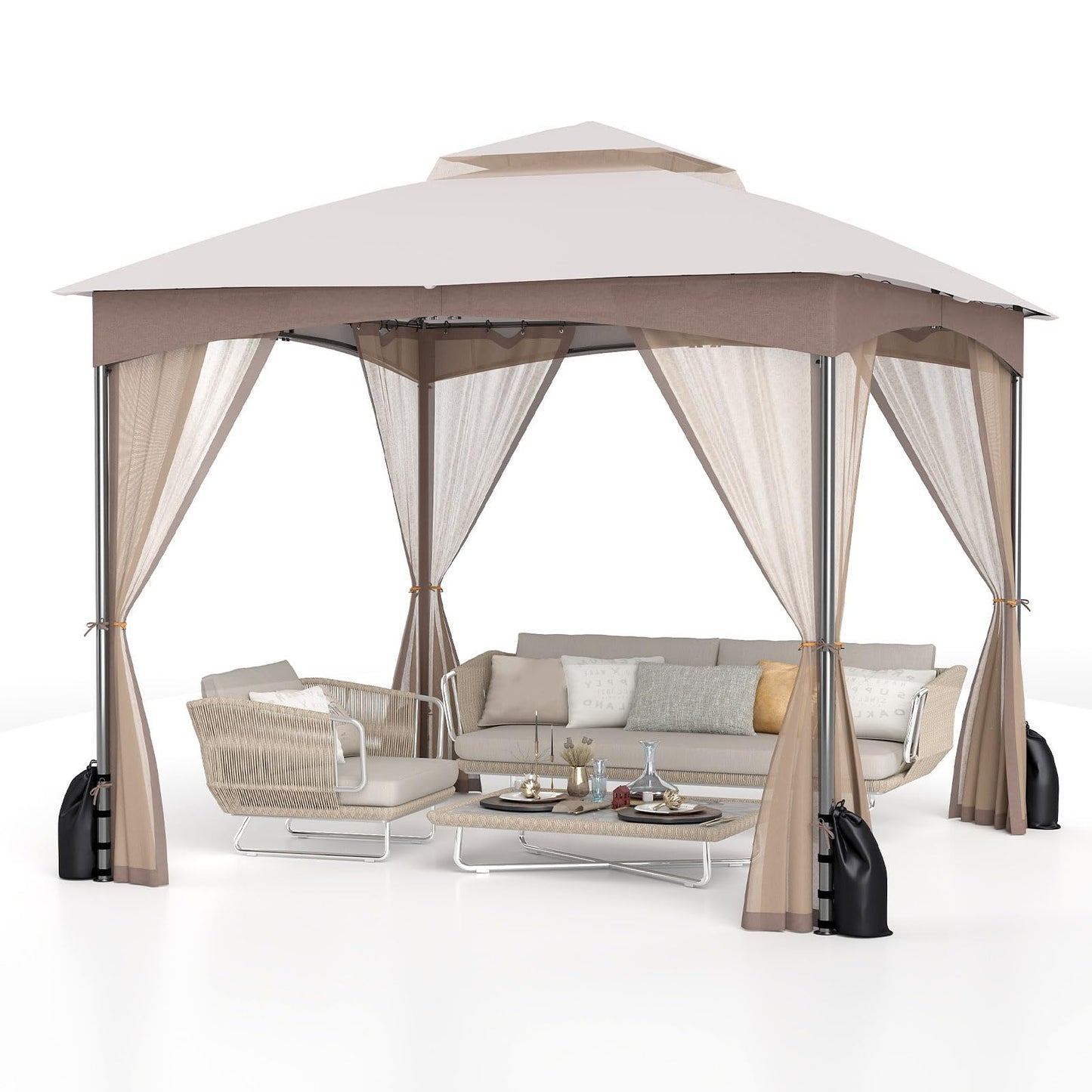 Tangkula 10x10 FT Outdoor Gazebo with Netting for Yard Garden Lawn