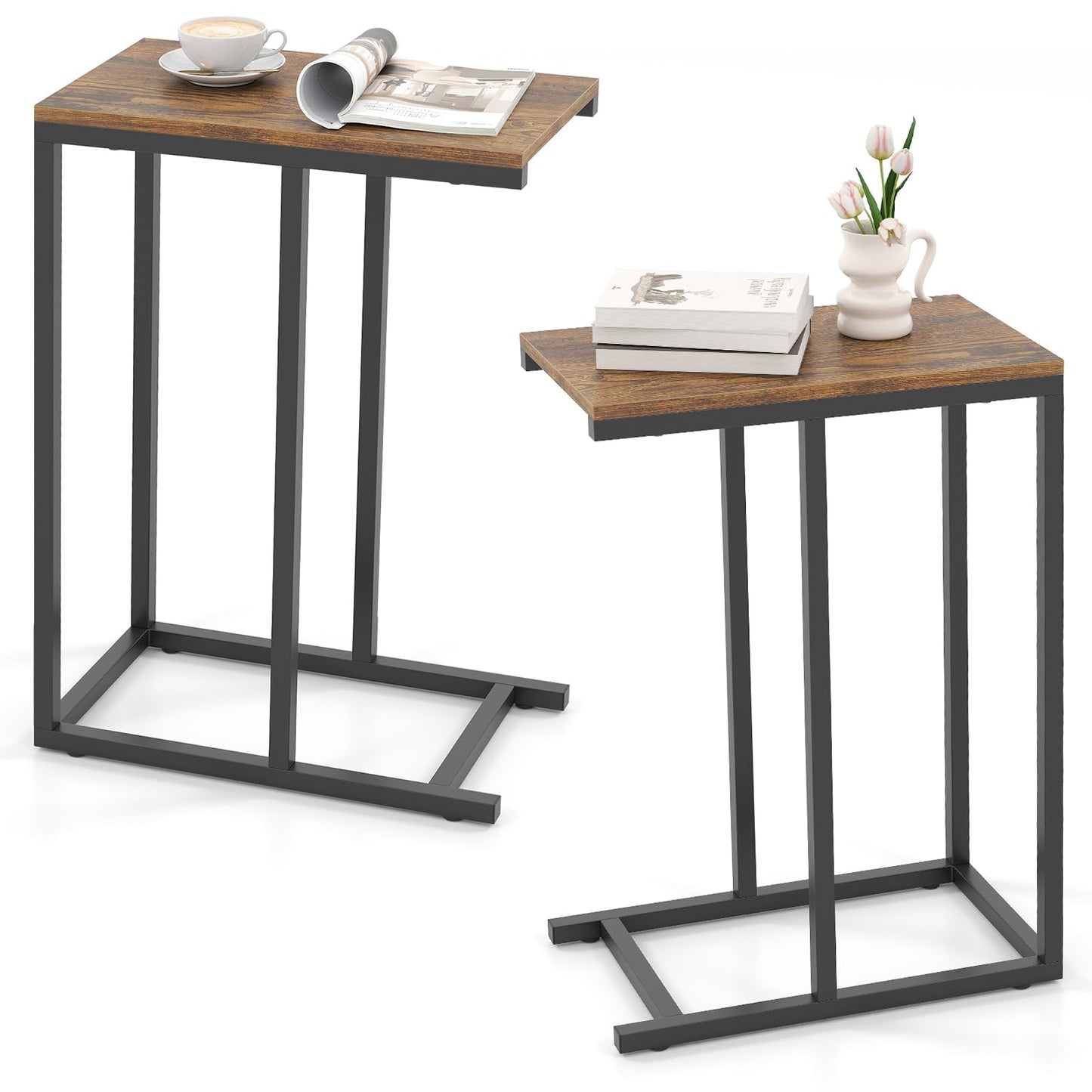 Tangkula C-Shaped End Table Slide Under Couch TV Tray