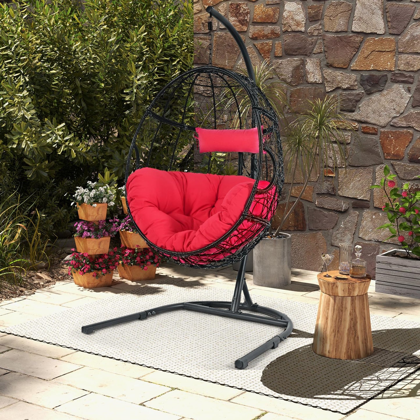 Tangkula Egg Chair with Stand, Hanging Egg Swing Chair with Removable Seat Cushion & Headrest