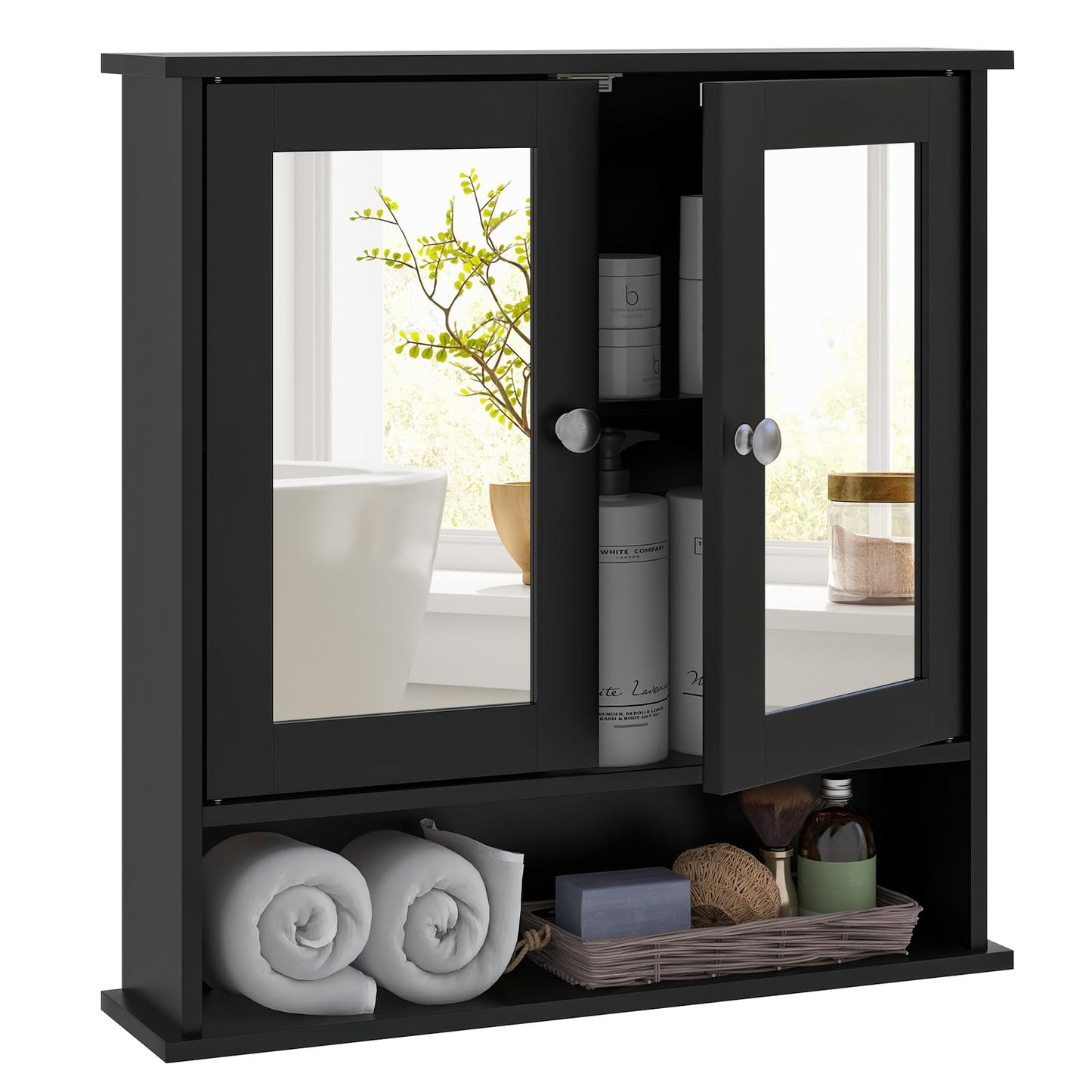Tangkula Bathroom Cabinet Wall Mounted with Double Mirror Doors