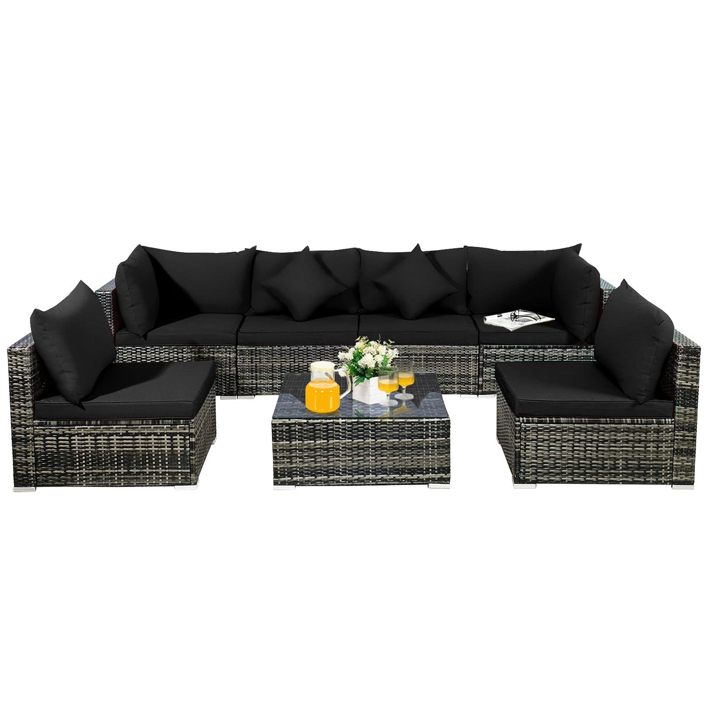7-Piece Patio Furniture Set, Outdoor Sectional PE Rattan Sofa Set